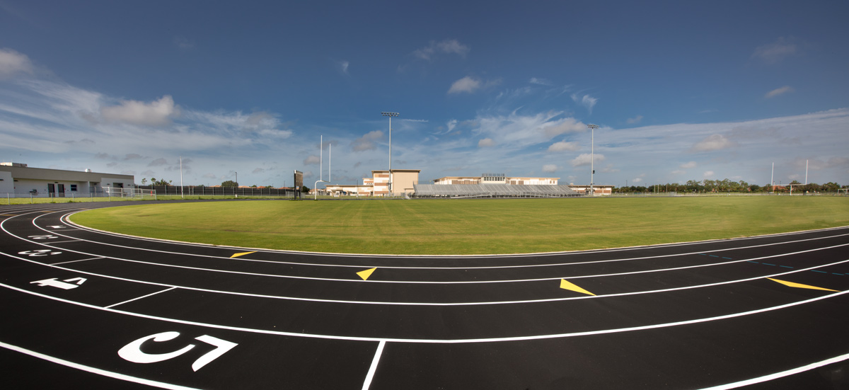 Architectural view of the Gateway High School running track in Fort Myers, FL.